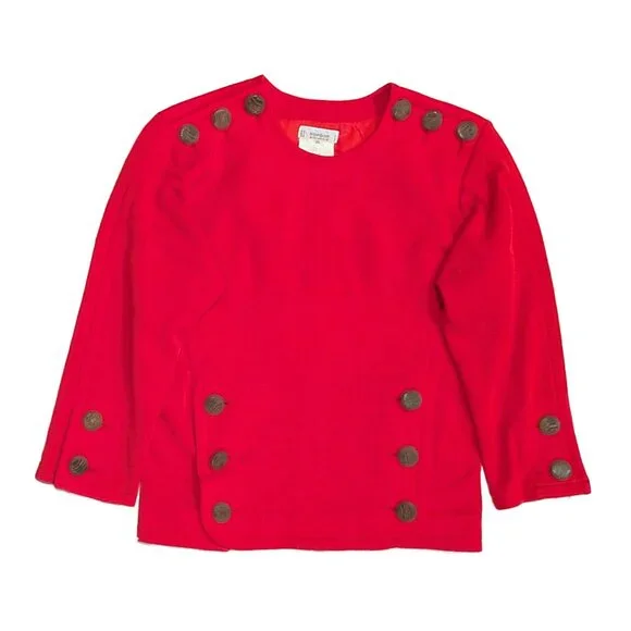 Vintage 70s Yves Saint Laurent Rive Gauche Red Wool Button Detail Top Blouse SZ - Picture 1 of 5